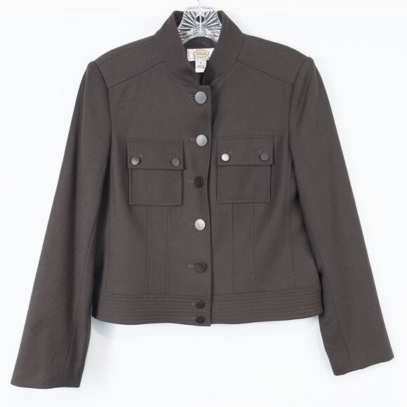 Talbots Jackets & Blazers - Talbots Italian Wool Blend Military Style Jacket Womens Petite 4 Chocolate Brown